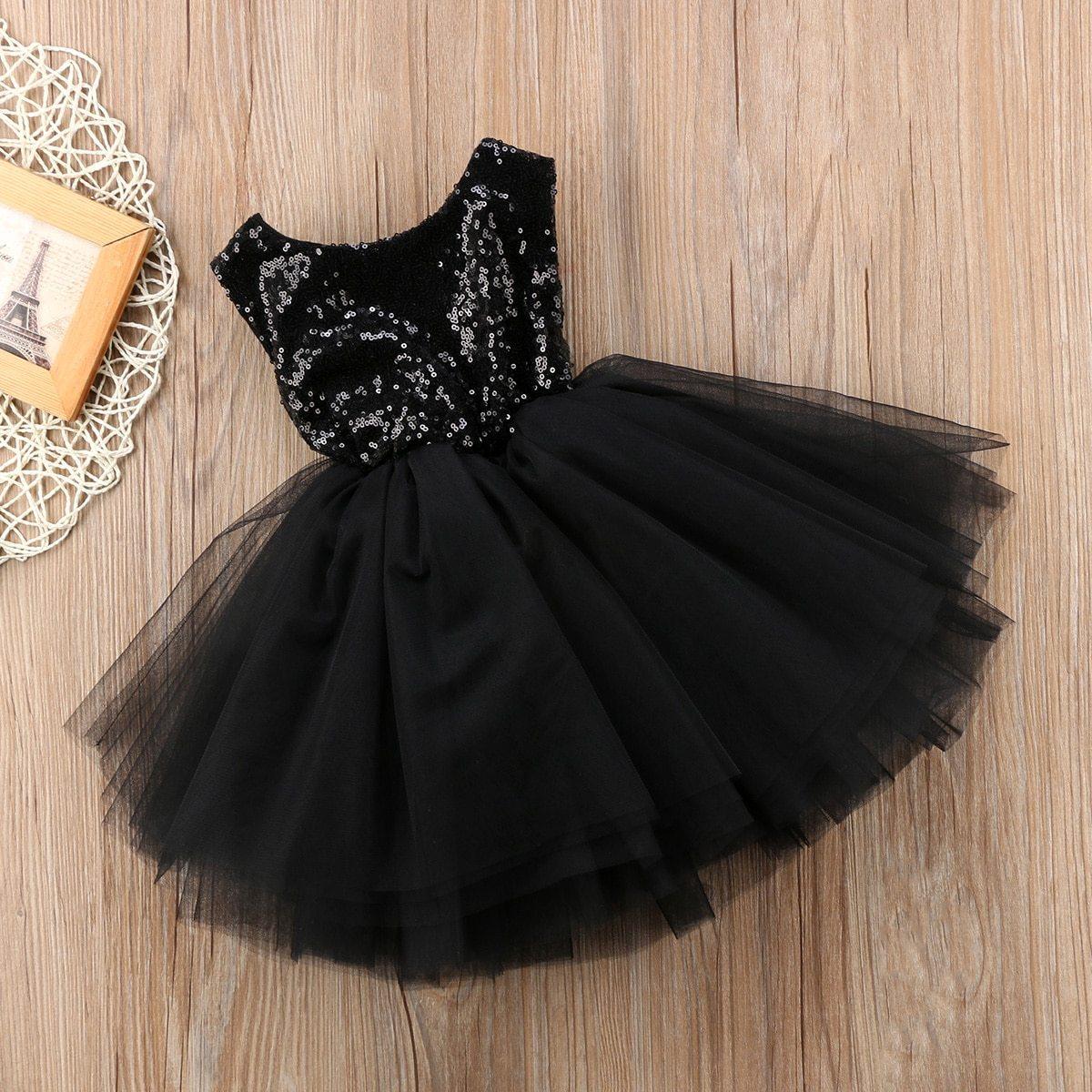 Baby girl black sequin sleeveless party dress with layered tulle skirt Stevvex on Tampa Home & Garden Store