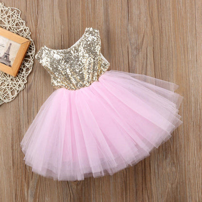 Baby girl sequin party dress sleeveless gold bodice with pink tulle skirt Stevvex on Tampa Home & Garden Store