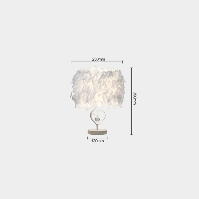 Stevvex table lamp with white feather shade and heart-shaped stem, 390mm tall on Tampa Home & Garden Store