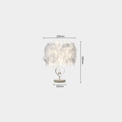 Stevvex table lamp with white feather shade and heart-shaped stem, 390mm tall on Tampa Home & Garden Store