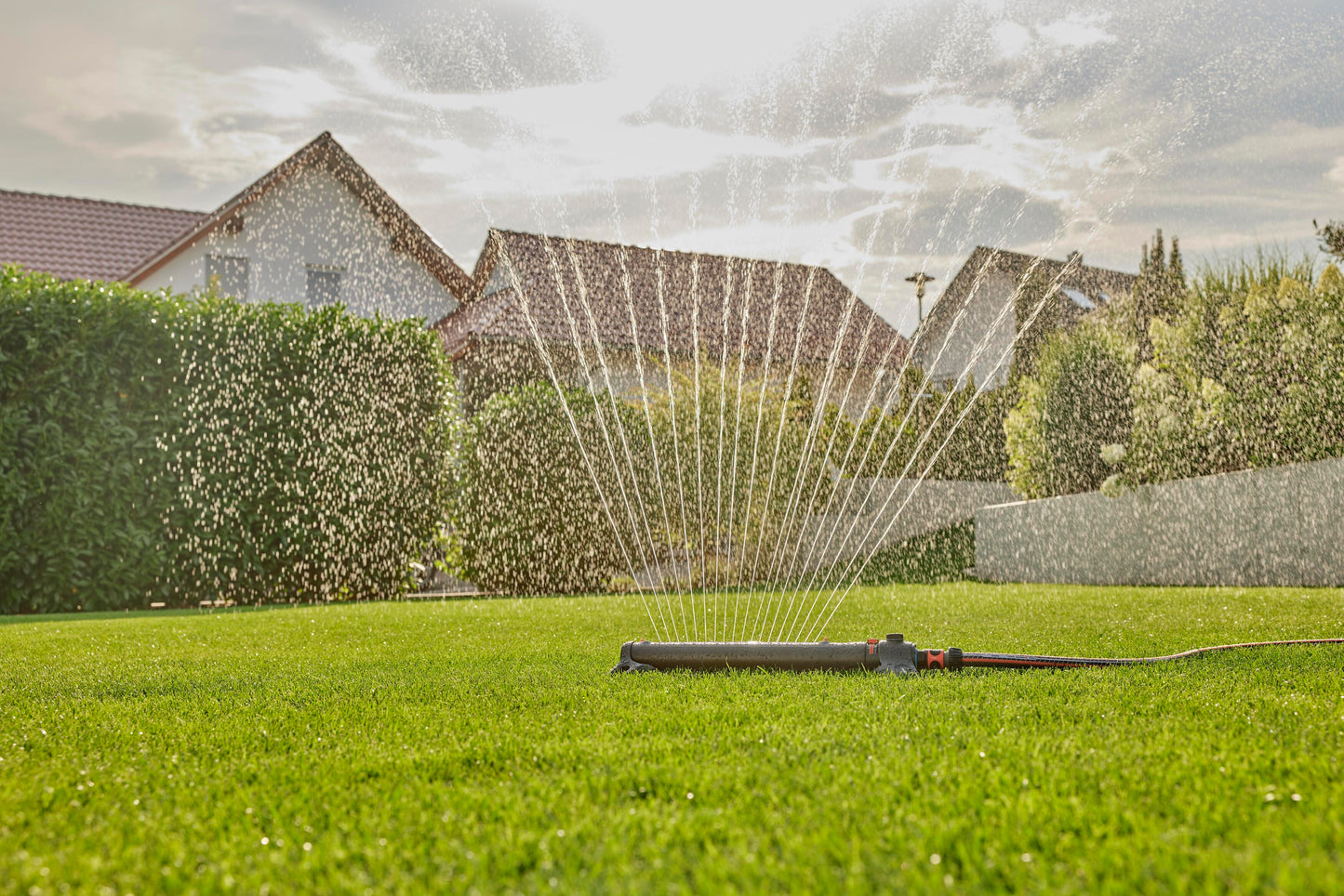 Gardena AquaZoom Oscillating Sprinkler with gray body for lawn watering on Tampa Home & Garden Store