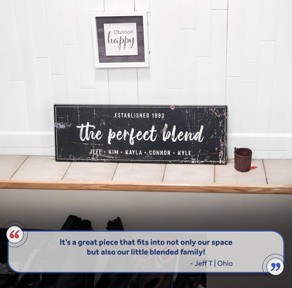 The Perfect Blend Sign III canvas by Tailored Canvases; white-framed canvas with Choose happy on Tampa Home & Garden Store
