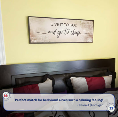 Canvas sign Give It To God And Go To Sleep by Tailored Canvases with beige backdrop on Tampa Home & Garden Store