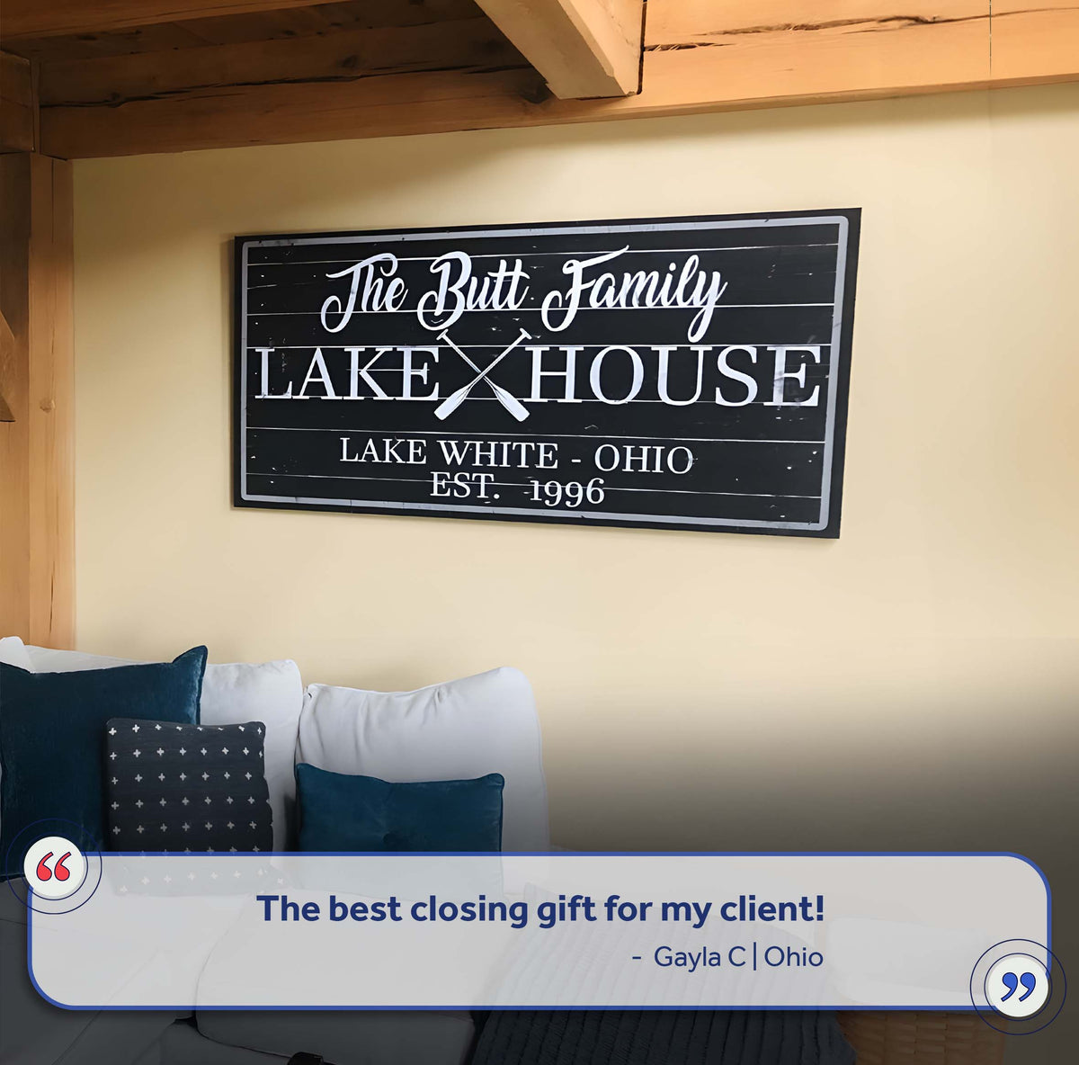 Family Lake House Paddle Sign II canvas wall art black with white script and paddles on Tampa Home & Garden Store