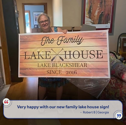 Family Lake House Paddle Sign III rustic wood plank sign canvas craft on Tampa Home & Garden Store
