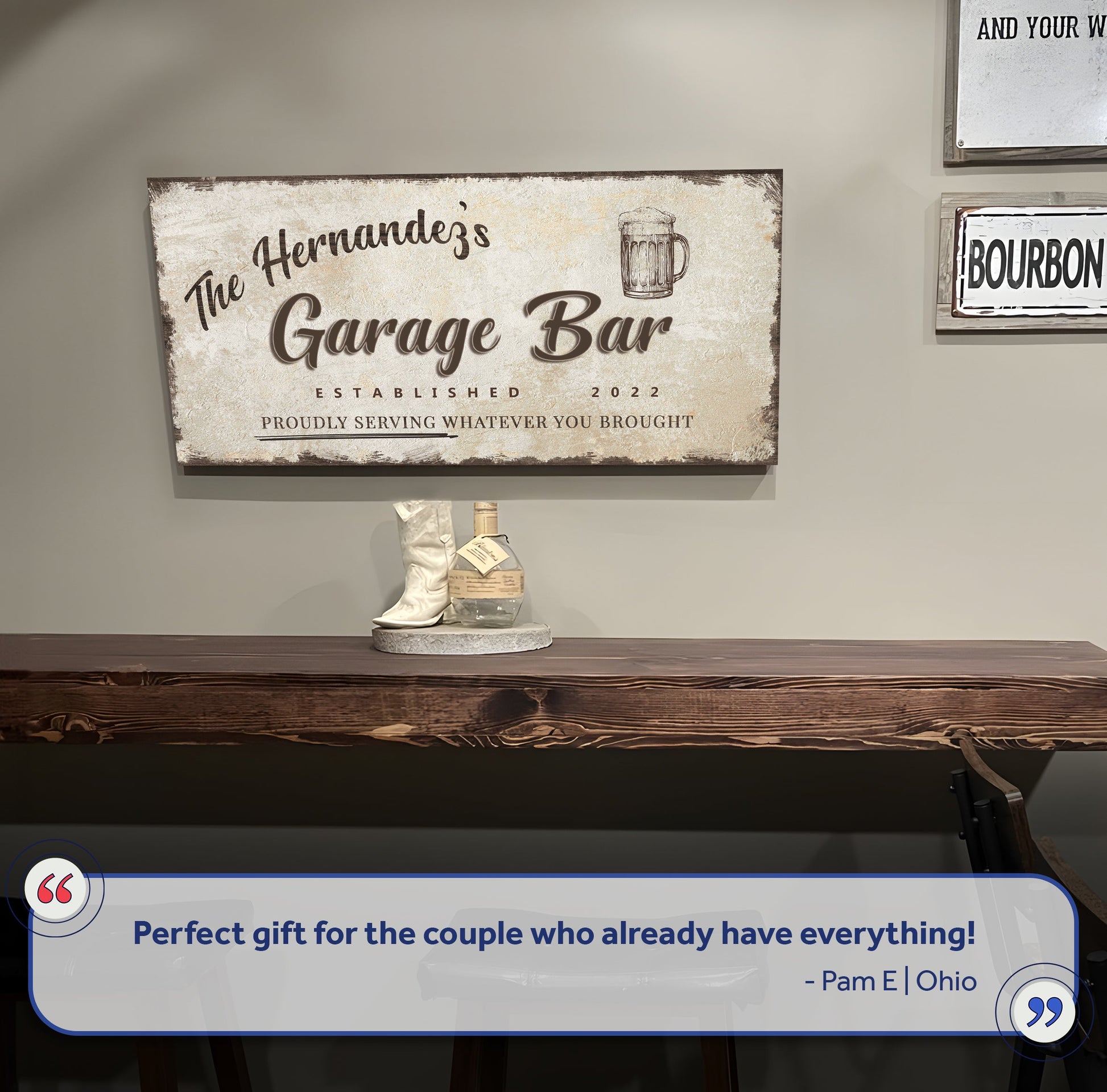Garage Bar Sign VIII canvas by Tailored Canvases with cream background and beer mug image on Tampa Home & Garden Store