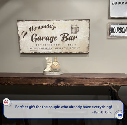 Garage Bar Sign VIII canvas by Tailored Canvases with cream background and beer mug image on Tampa Home & Garden Store
