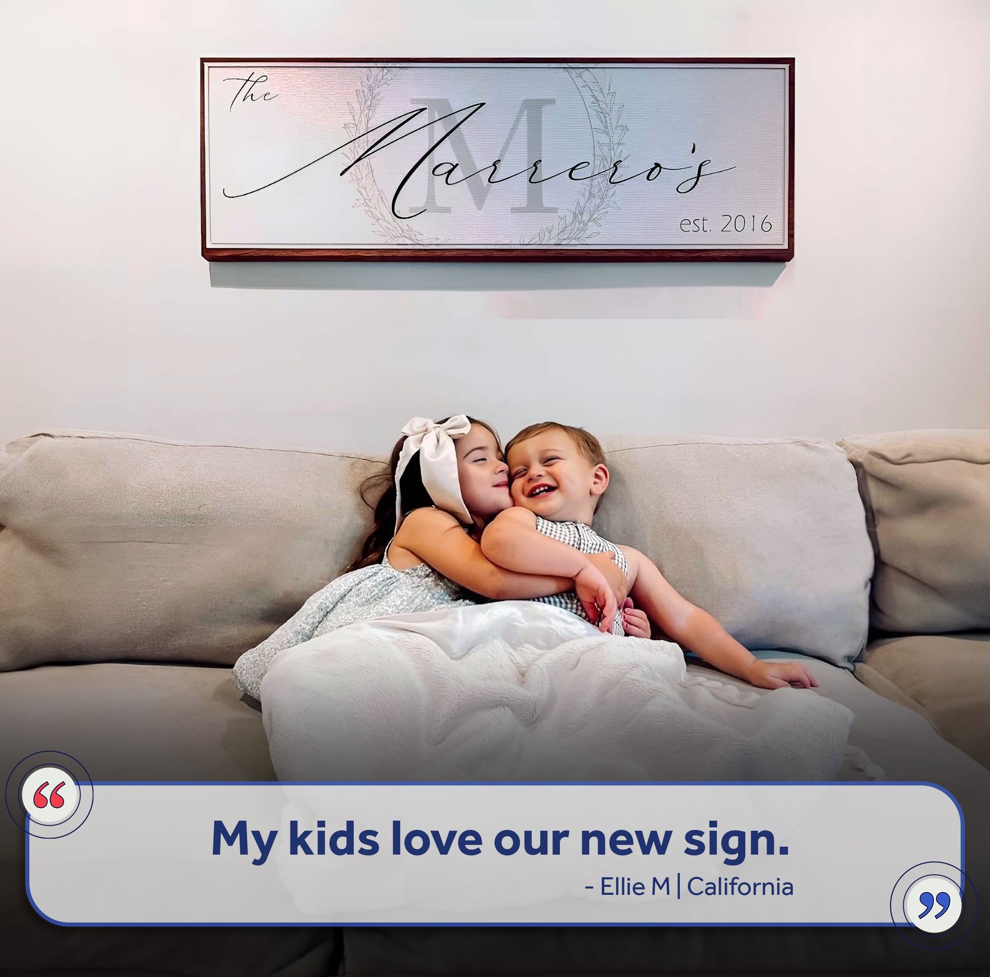 Family Sign canvas framed with cursive name and wreath on pastel background on Tampa Home & Garden Store
