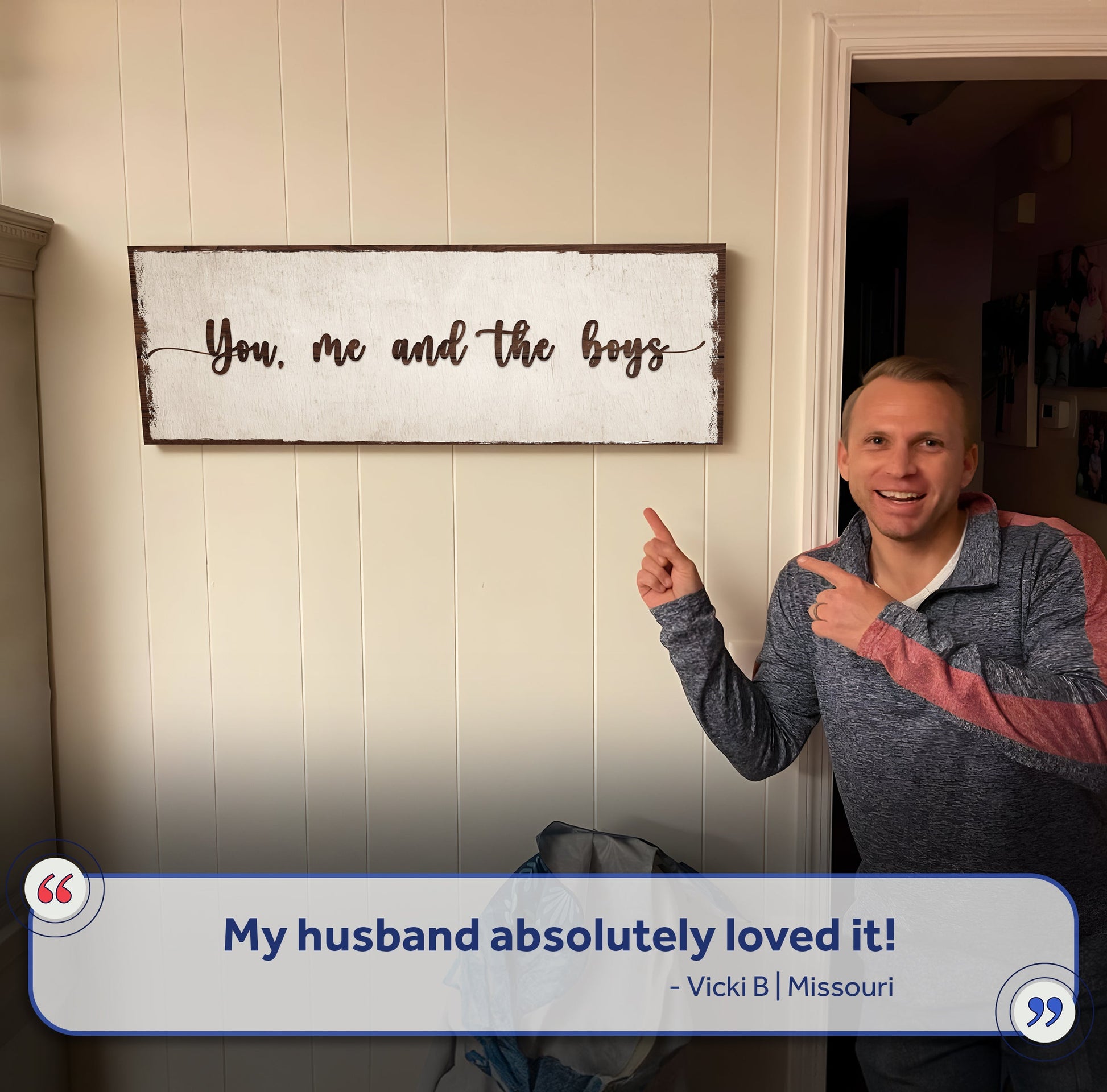 You, Me, And The Boys IV canvas sign with whitewashed wood frame Tailored Canvases on Tampa Home & Garden Store