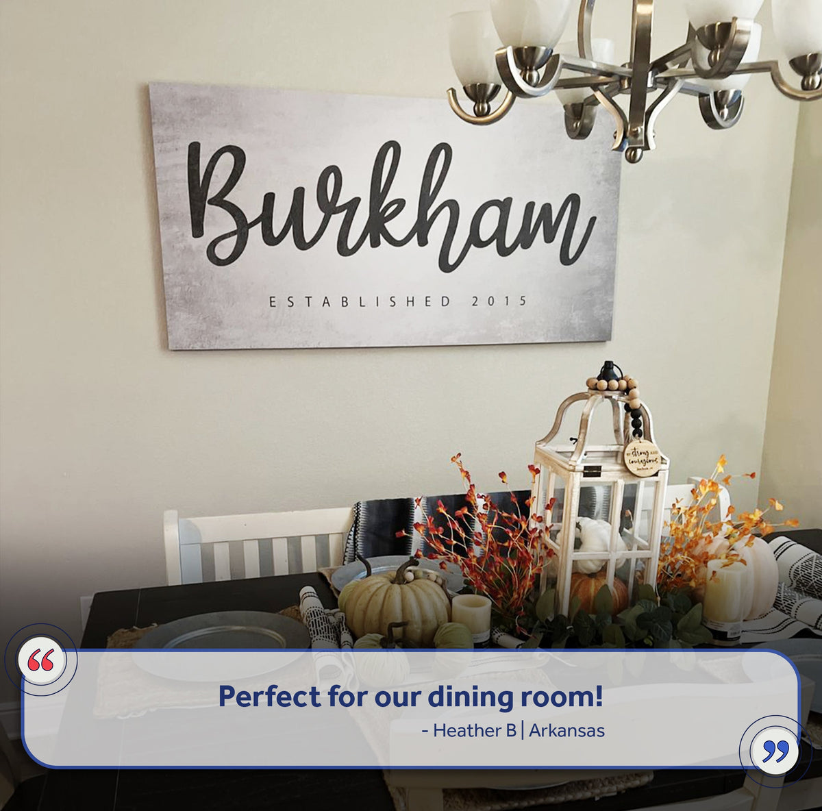 Family Name Sign IV canvas with gray weathered finish and script lettering established 2015 on Tampa Home & Garden Store