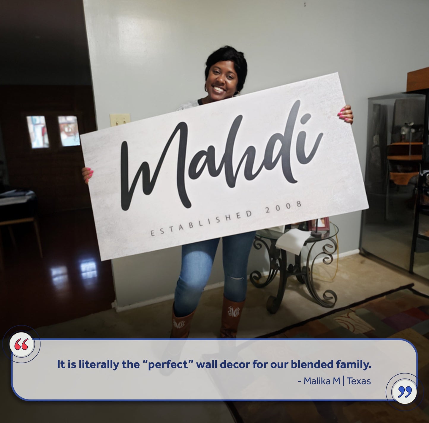 Family Name Sign IV canvas with bold black script lettering, Tailored Canvases crafting canvas on Tampa Home & Garden Store