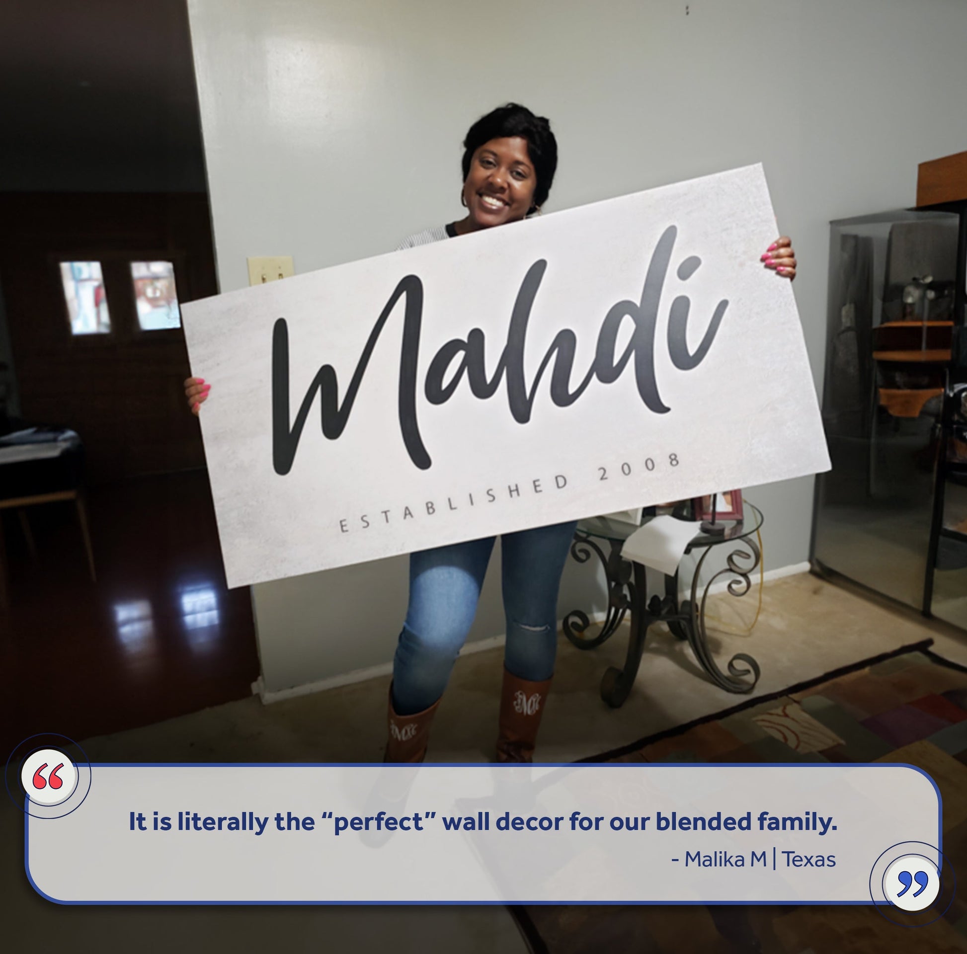 Family Name Sign IV canvas with bold black script lettering, Tailored Canvases crafting canvas on Tampa Home & Garden Store