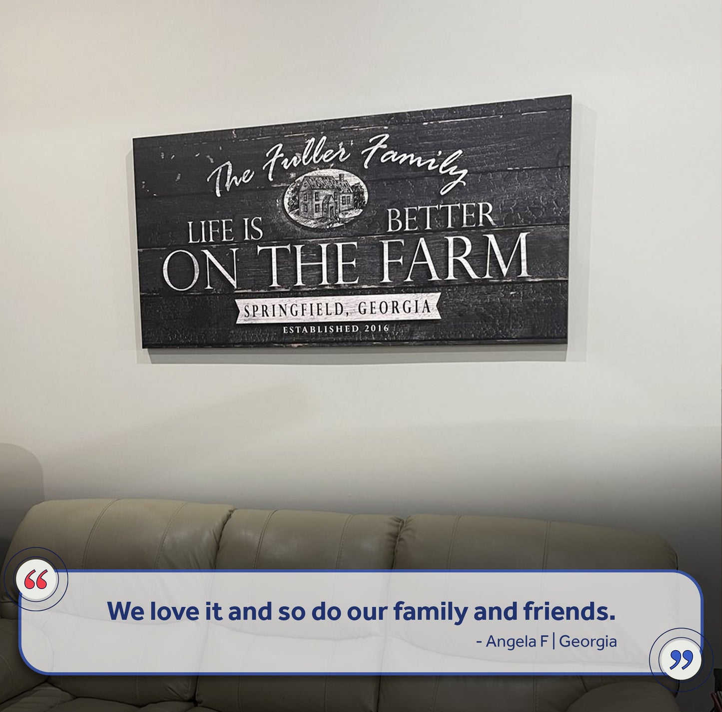Canvas sign Life Is Better On The Farm with black woodgrain finish on Tampa Home & Garden Store