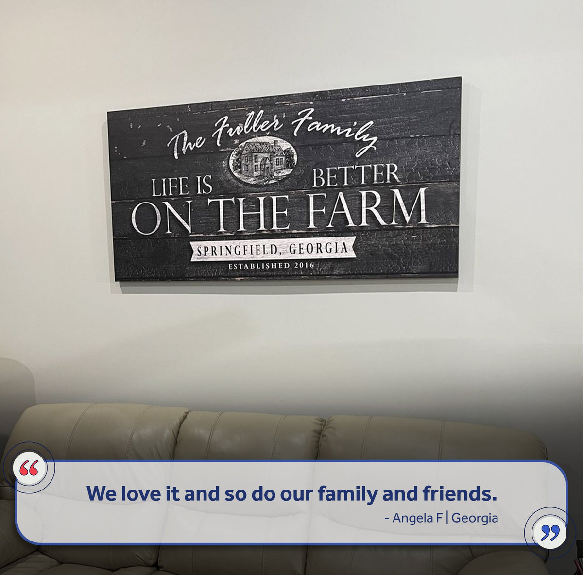 Canvas sign Life Is Better On The Farm with black woodgrain finish on Tampa Home & Garden Store