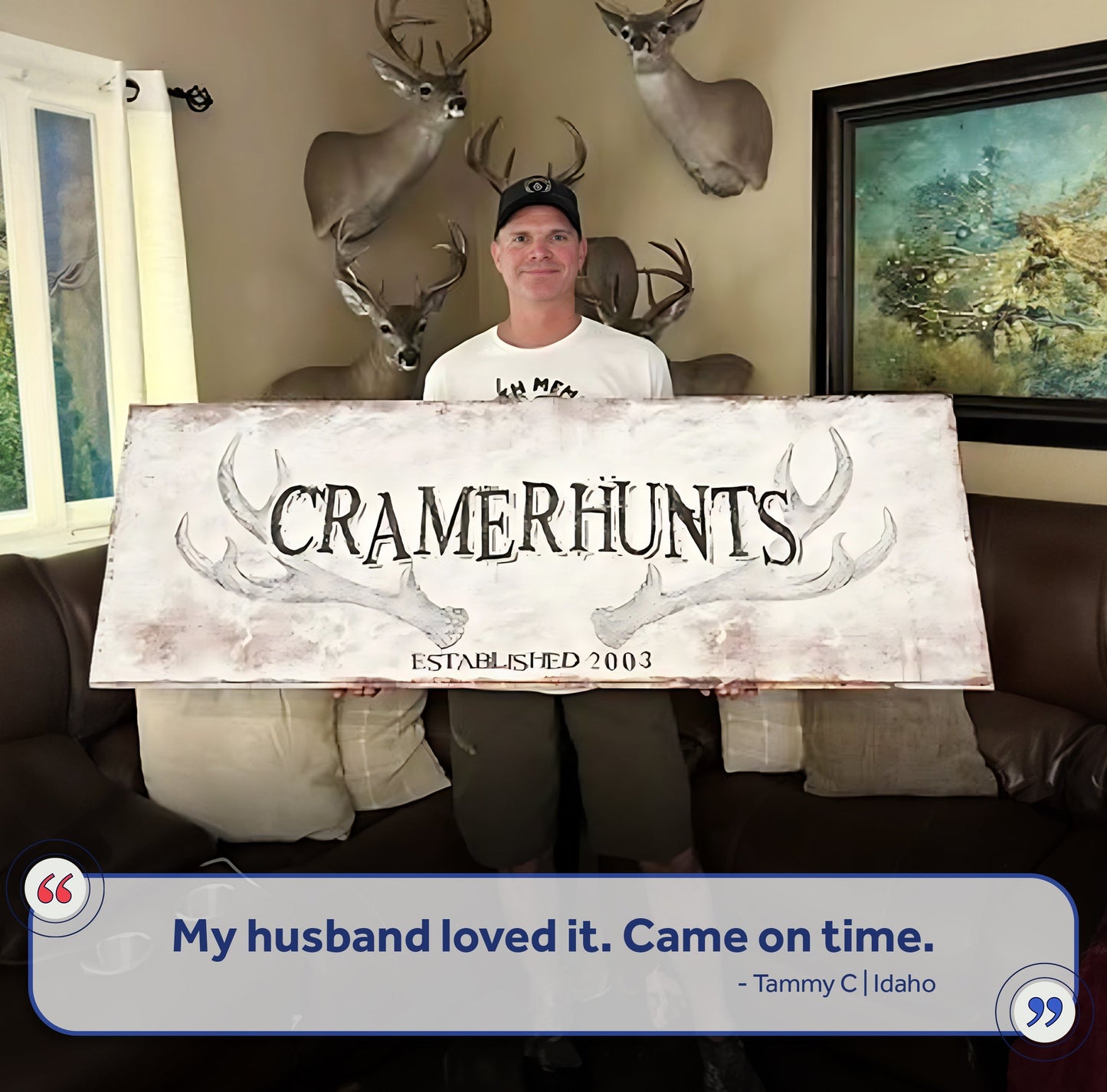 Rustic Family Antler Sign canvas by Tailored Canvases, white with black antler artwork on Tampa Home & Garden Store