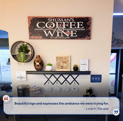 Coffee and Wine Sign III canvas by Tailored Canvases; black distressed with copper edge on Tampa Home & Garden Store