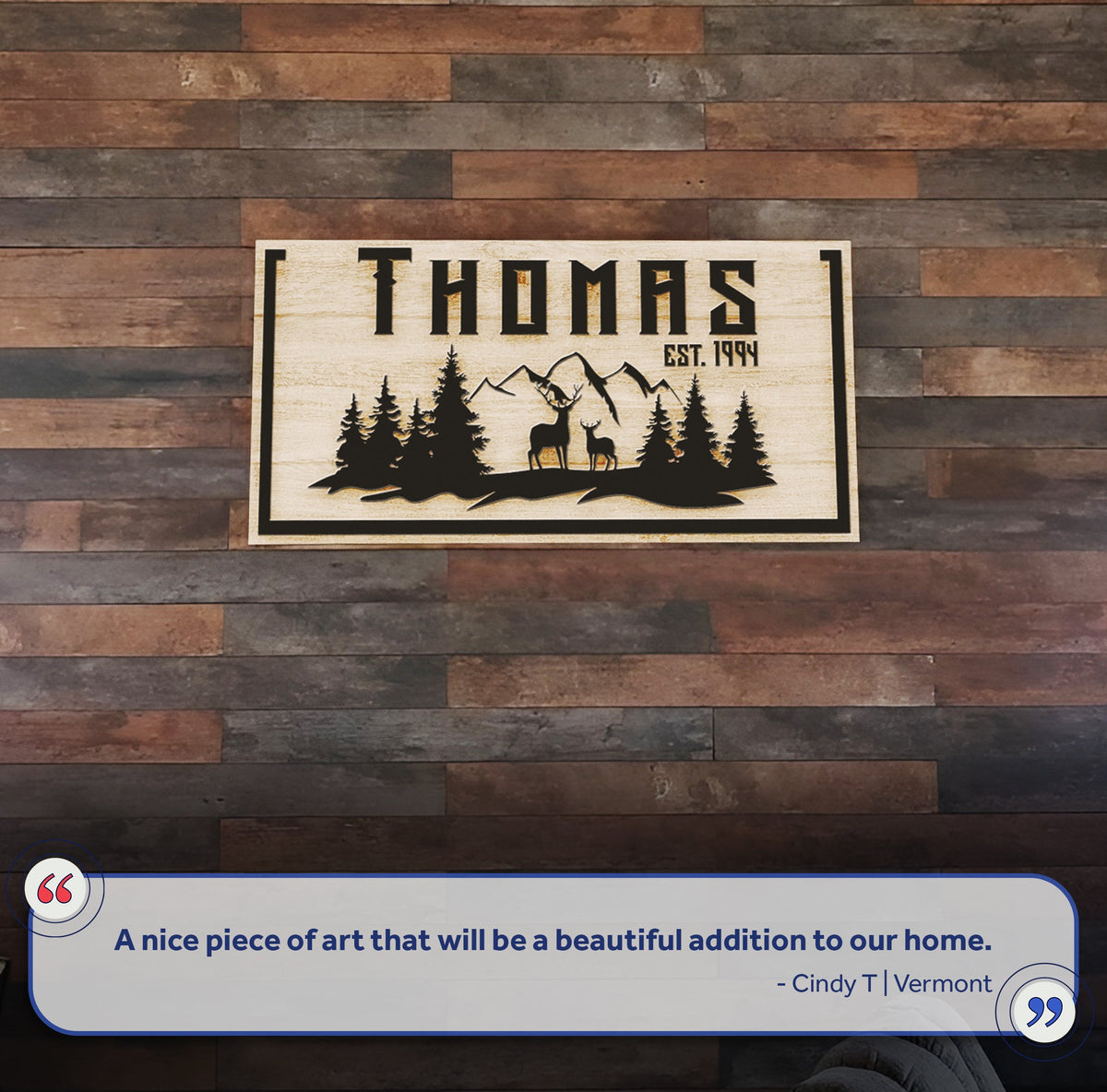 Family Mountain Sign III canvas by Tailored Canvases with rustic wood and mountain deer on Tampa Home & Garden Store