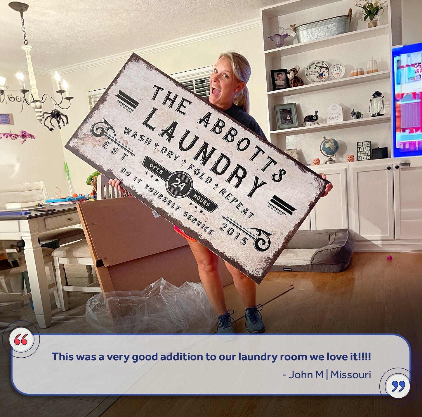 Personalized laundry room sign canvas by Tailored Canvases, white with black typography on Tampa Home & Garden Store