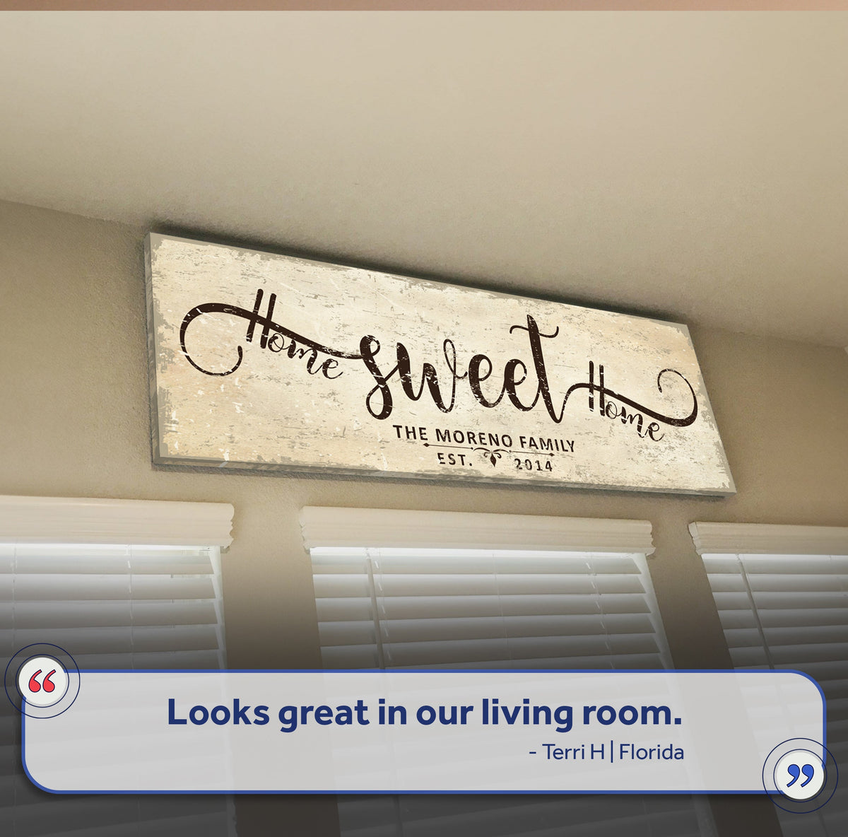 Home Sweet Home Sign VI canvas with distressed white wood background on Tampa Home & Garden Store