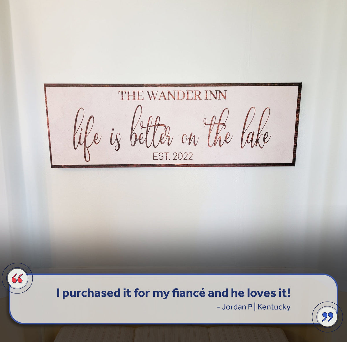 Life Is Better On The Lake Sign II canvas by Tailored Canvases, pink crafting canvas with elegant cursive quote on Tampa Home & Garden Store