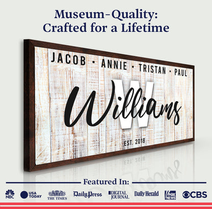 Family Wood Sign III canvas crafting sign with rustic wood background and Williams script on Tampa Home & Garden Store