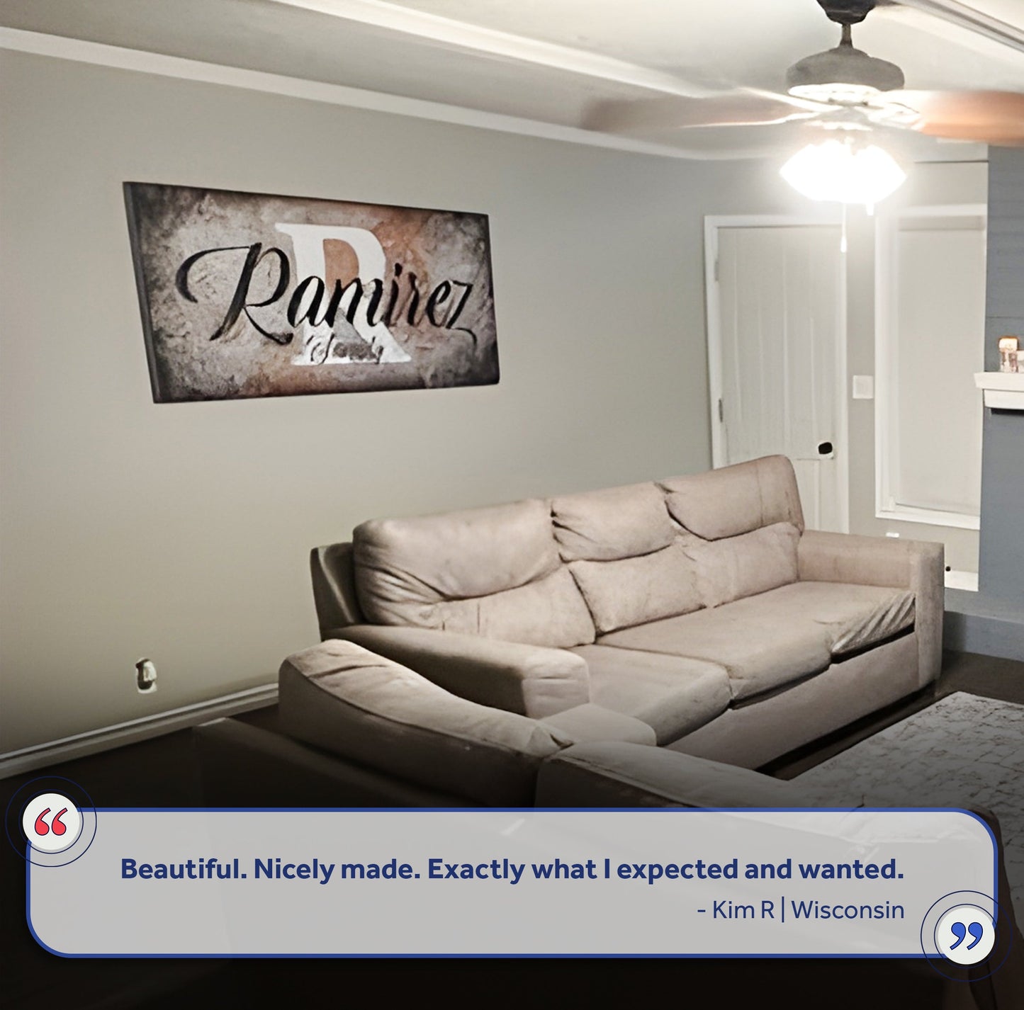 Family Last Name Sign canvas wall art by Tailored Canvases; rustic beige backdrop on Tampa Home & Garden Store