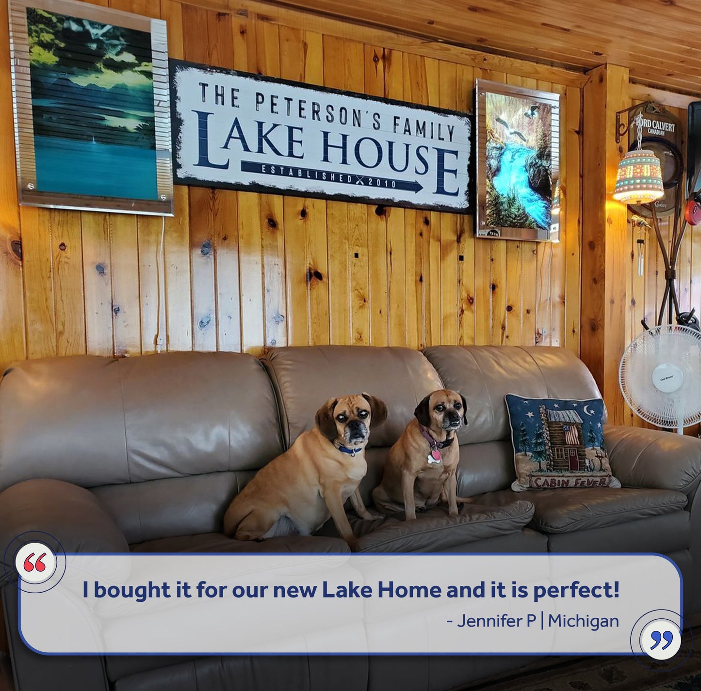 Canvas sign Family Lake House Arrow with blue text Tailored Canvases on Tampa Home & Garden Store