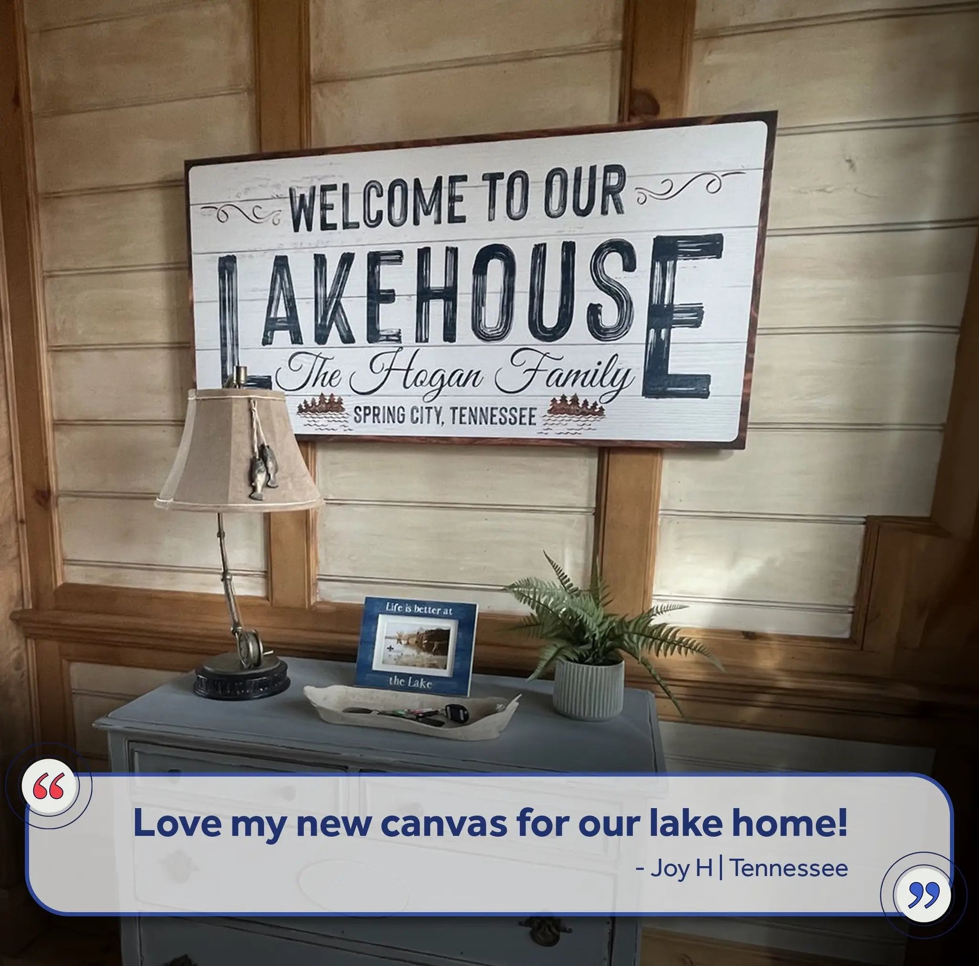 Welcome To Our Lakehouse Sign canvas Tailored Canvases rustic white plank Crafting Canvas on Tampa Home & Garden Store