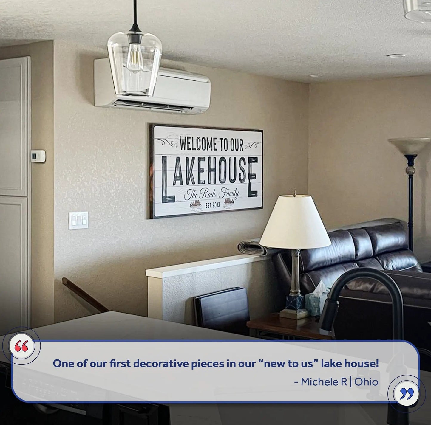 Canvas sign Welcome To Our Lakehouse by Tailored Canvases, black-and-white decor over sofa on Tampa Home & Garden Store