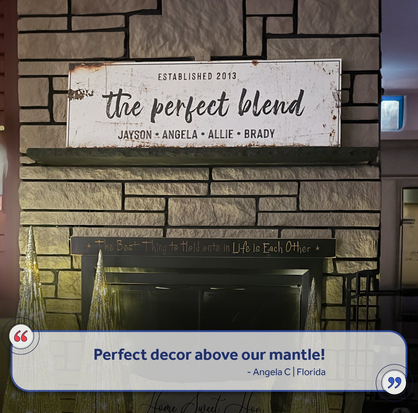 The Perfect Blend Sign canvas by Tailored Canvases with a distressed white panel and black script on Tampa Home & Garden Store