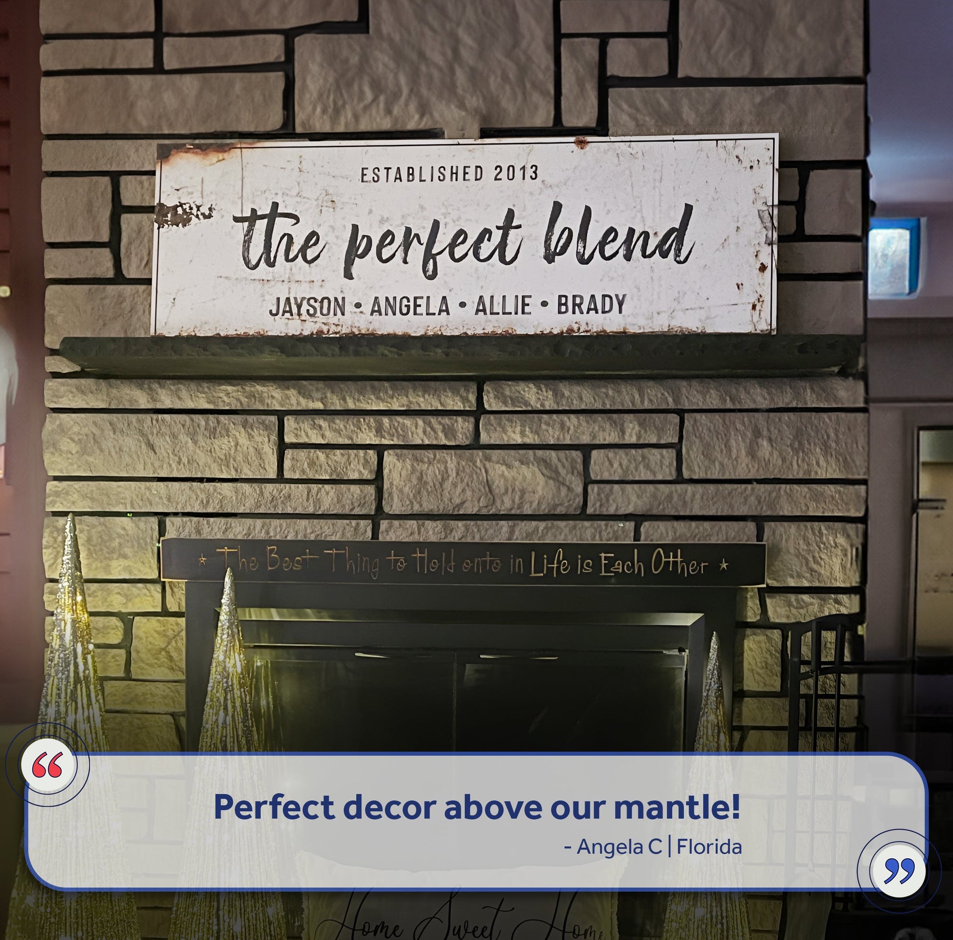 The Perfect Blend Sign canvas by Tailored Canvases with a distressed white panel and black script on Tampa Home & Garden Store