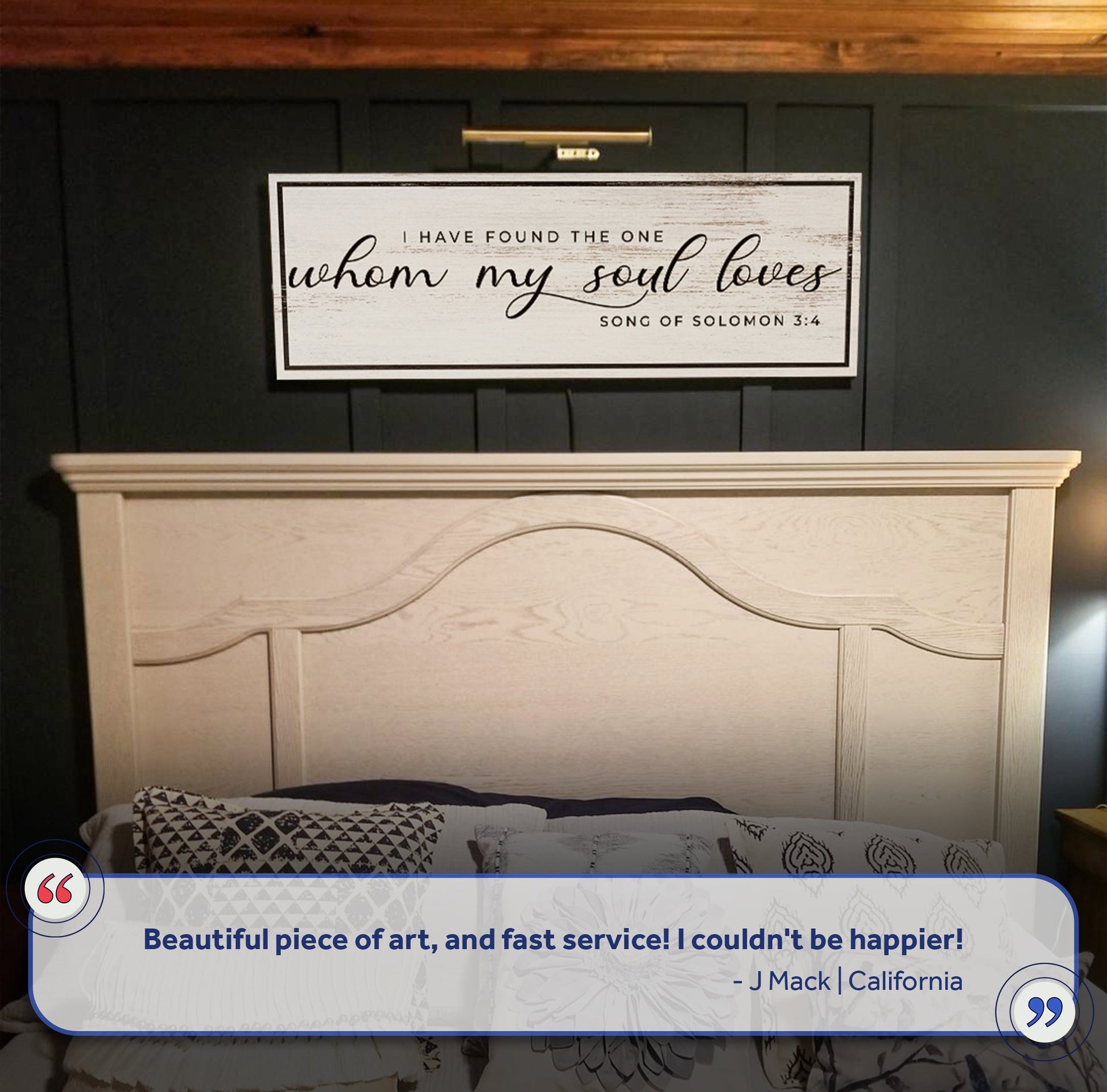 Canvas wall art by Tailored Canvases: distressed white sign with Song of Solomon 3:4 quote on Tampa Home & Garden Store