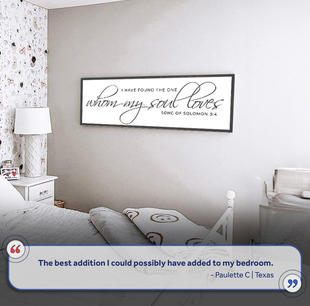 Canvas print Song Of Solomon 3:4 I have found the one in black script on white canvas on Tampa Home & Garden Store