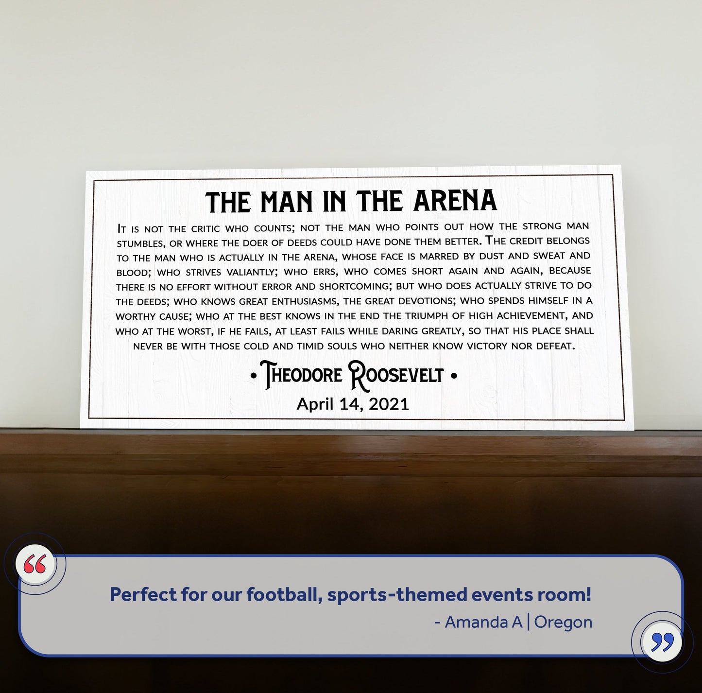 Canvas sign The Man In The Arena VIII by Tailored Canvases with bold title on wood panel on Tampa Home & Garden Store