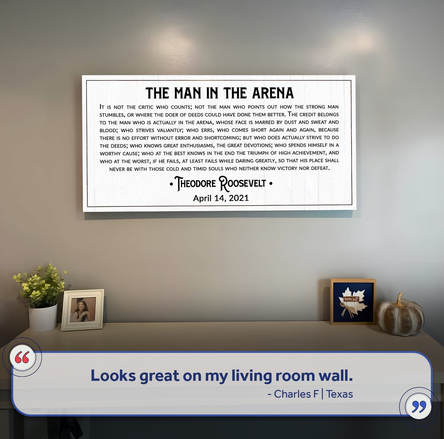 The Man In The Arena Sign VIII canvas wall art by Tailored Canvases with Roosevelt quote on Tampa Home & Garden Store