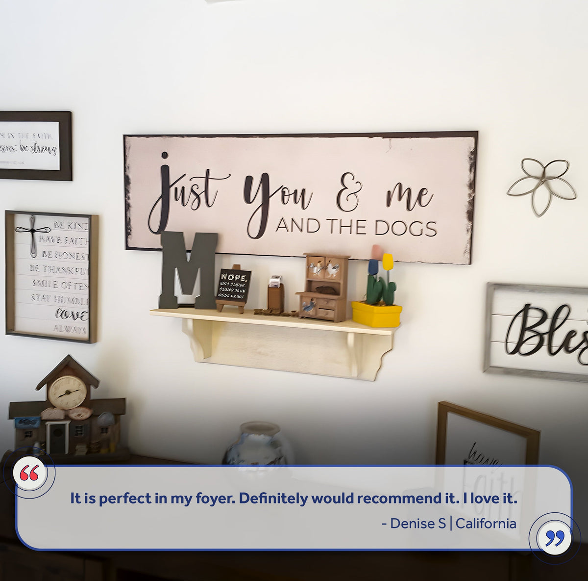 Just You, Me, And The Dogs Sign II canvas wall art with pink background and black script on Tampa Home & Garden Store