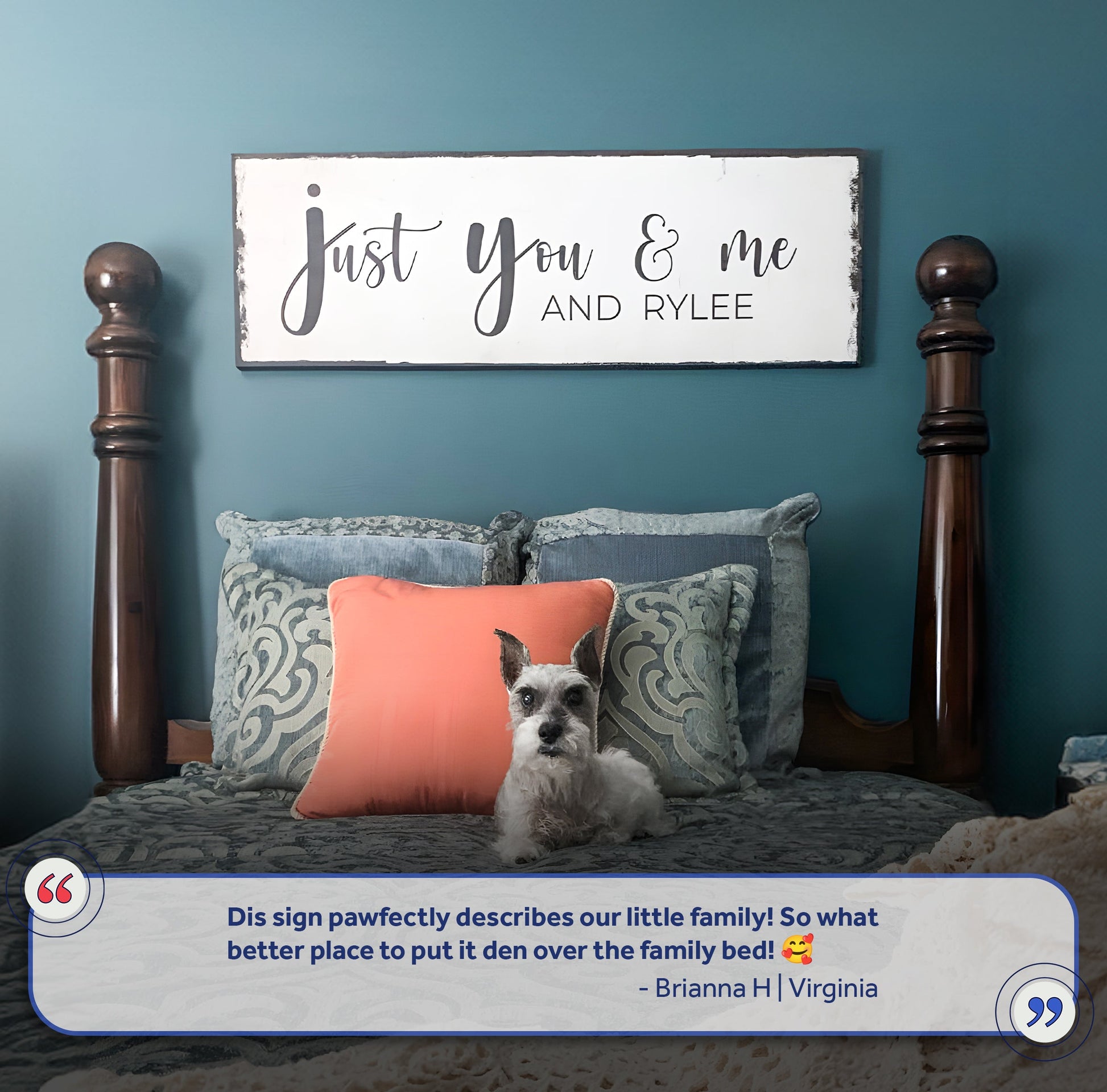 You, Me, And The Dogs Sign III canvas reads Just You & Me and Rylee on Tampa Home & Garden Store