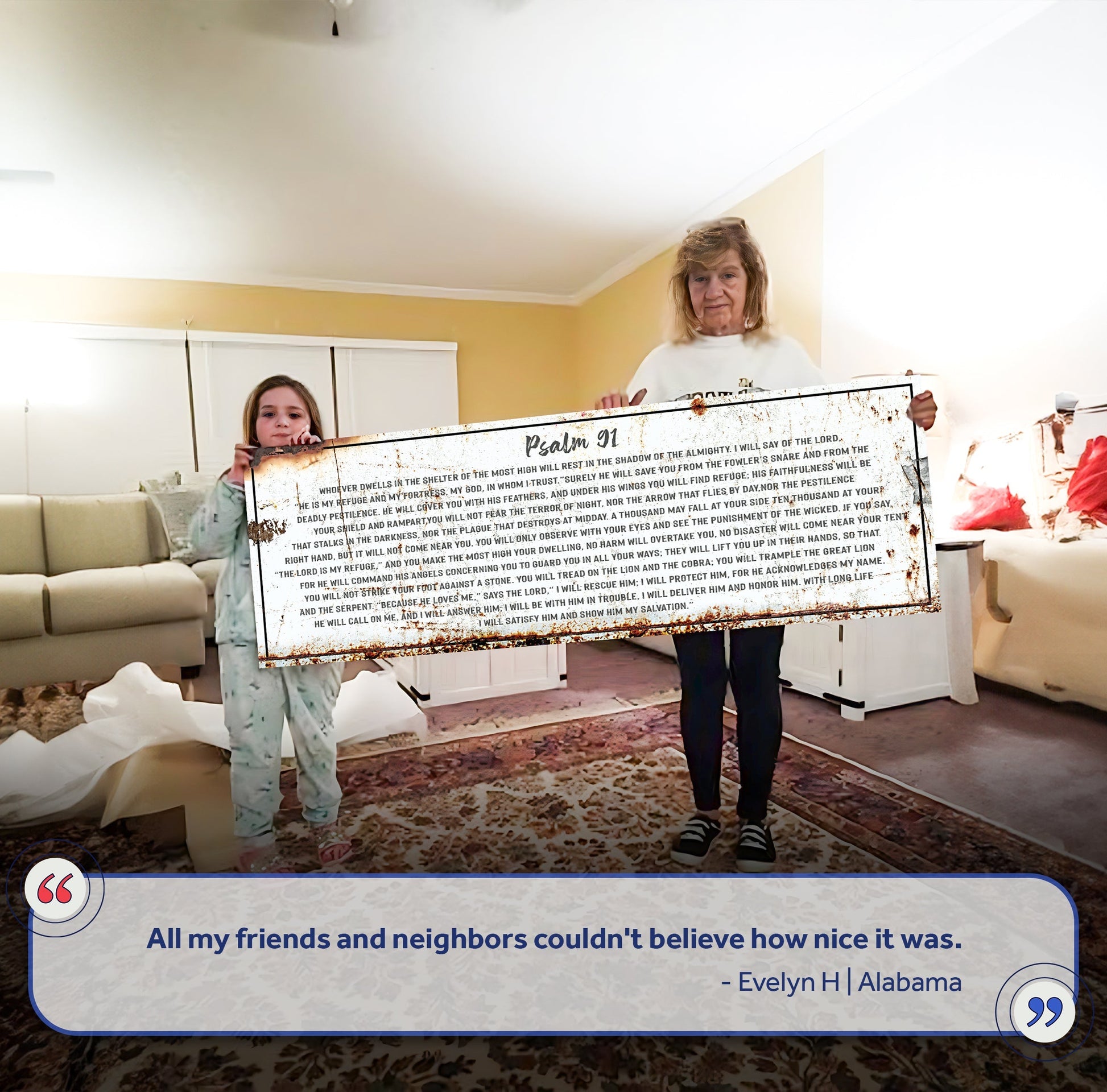 Psalm 91 He Is My Refuge rustic canvas wall art with bold scripture text for living room on Tampa Home & Garden Store