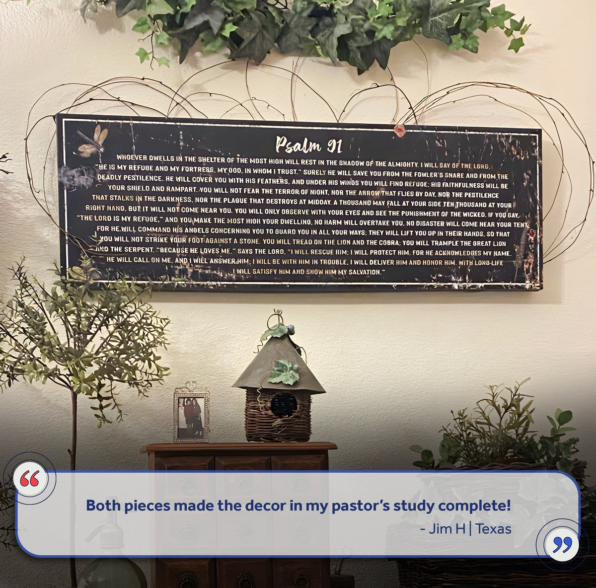 Psalm 91 canvas wall art sign with white scripture on black plaque Tailored Canvases on Tampa Home & Garden Store