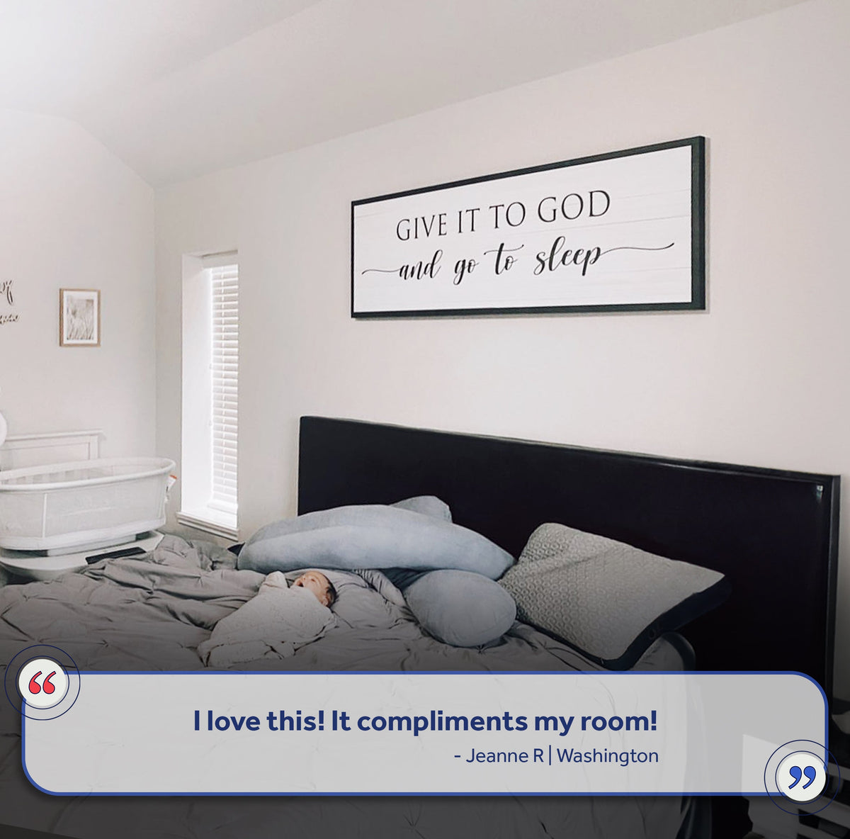 Canvas sign VII Give It To God And Go To Sleep by Tailored Canvases, white with black script, black frame wall on Tampa Home & Garden Store