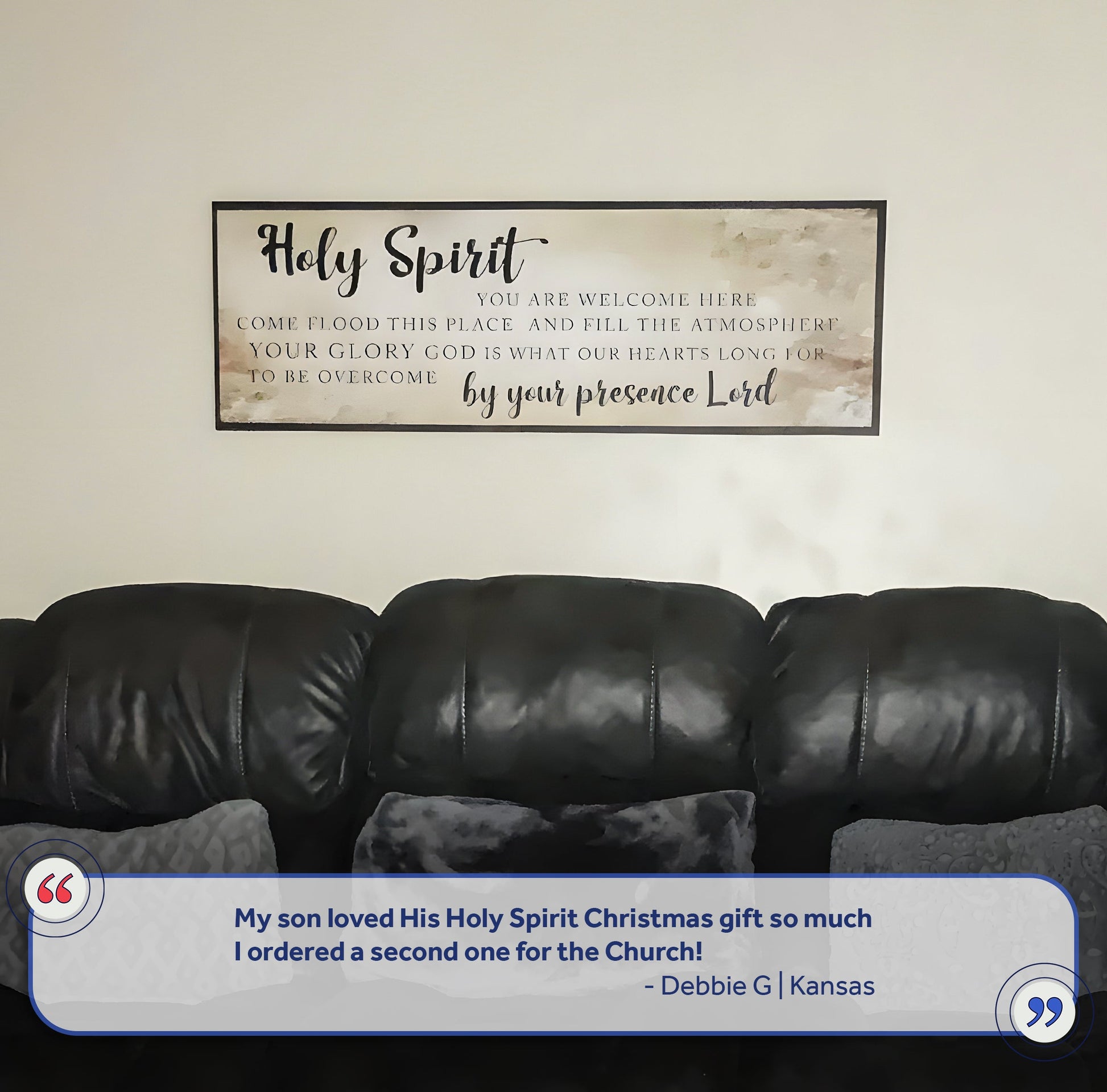 Holy Spirit You Are Welcome Here Sign VI canvas Tailored Canvases with black script text on Tampa Home & Garden Store