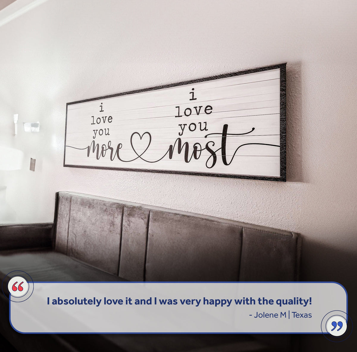 Canvas sign by Tailored Canvases, white with black script, framed in black on Tampa Home & Garden Store