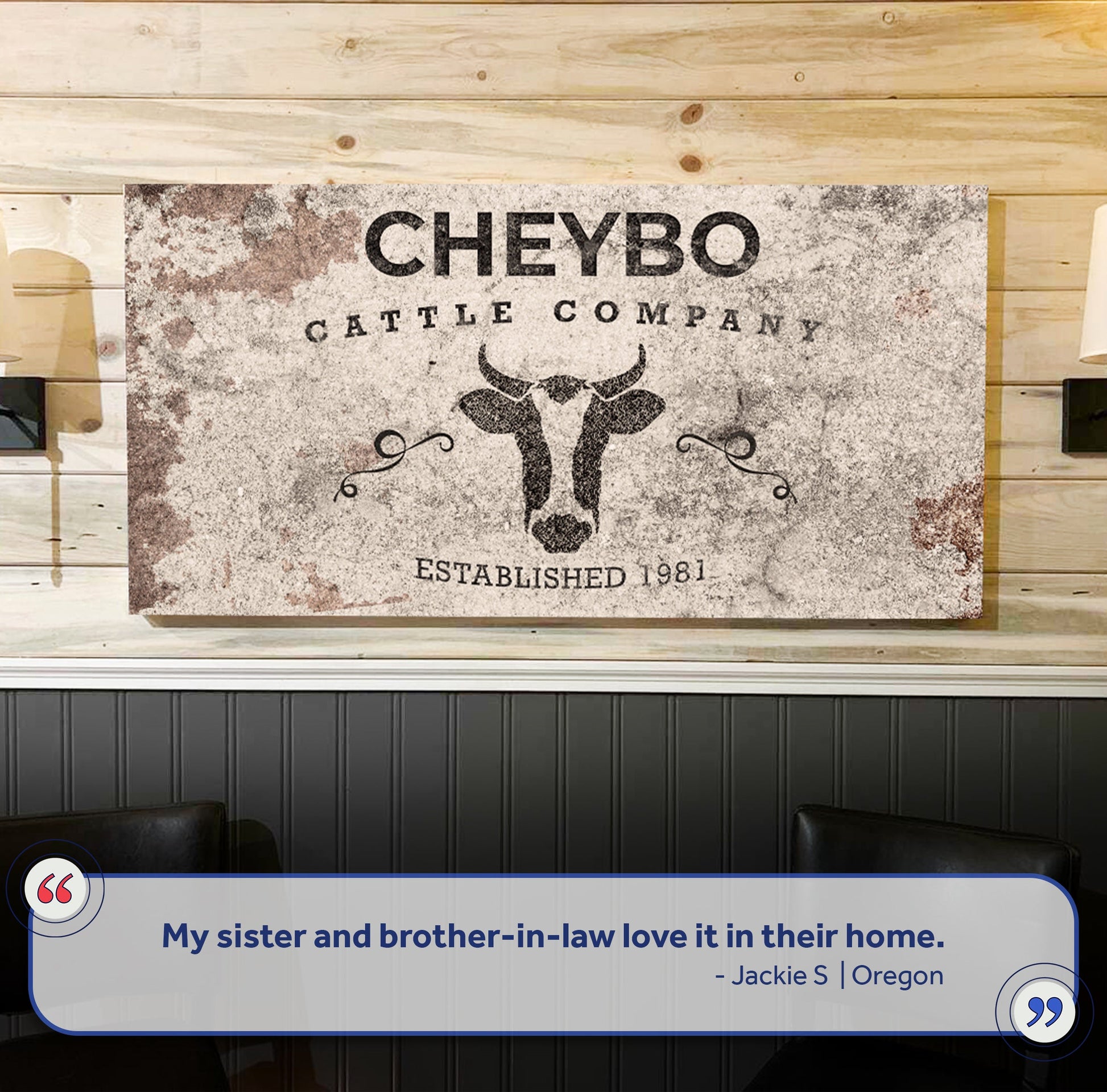Cattle Company Sign II canvas by Tailored Canvases with distressed texture and longhorn motif on Tampa Home & Garden Store