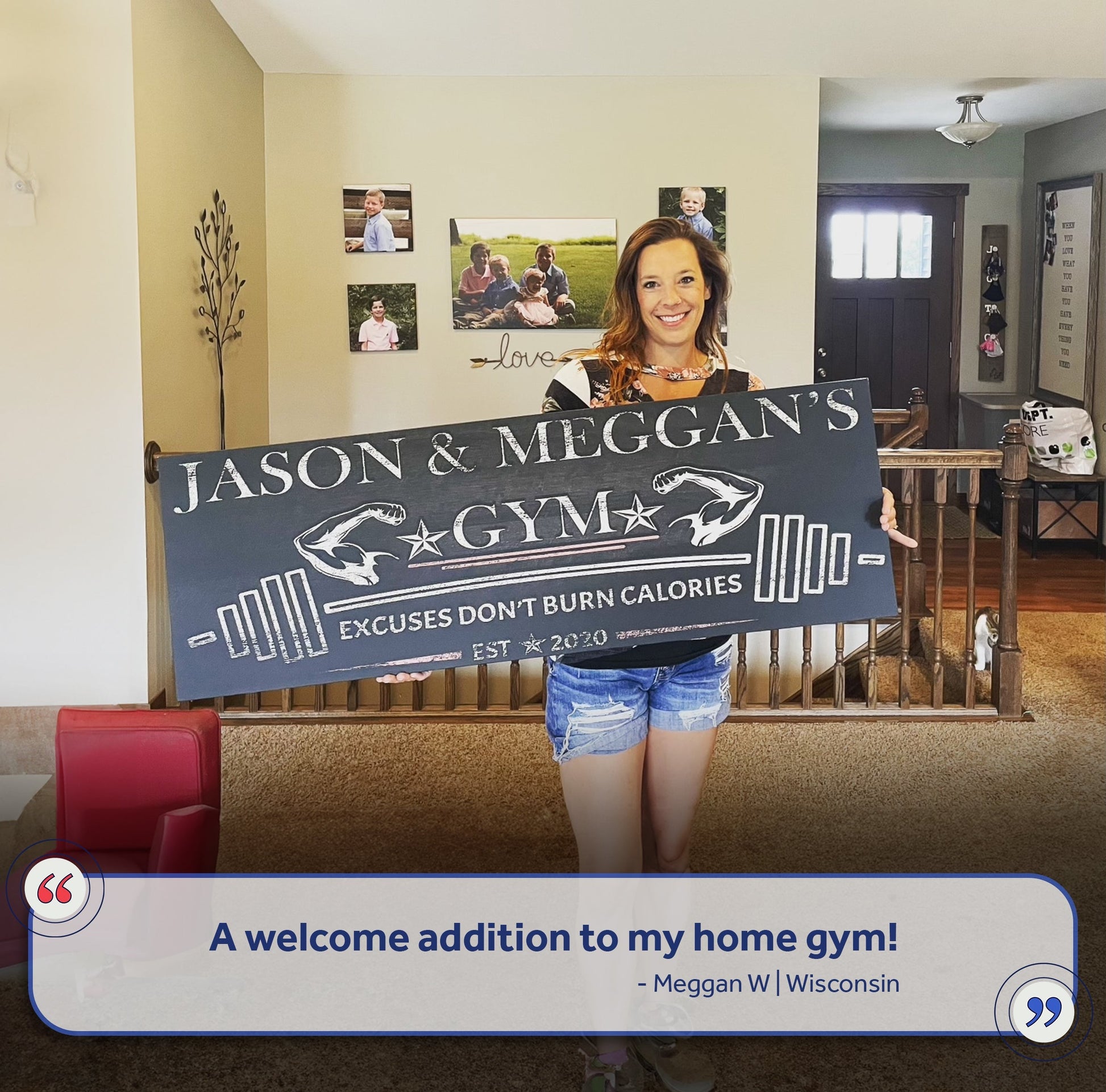 Gym Sign II canvas by Tailored Canvases; chalkboard-style sign with JASON & MEGGAN'S GYM, indoors on Tampa Home & Garden Store