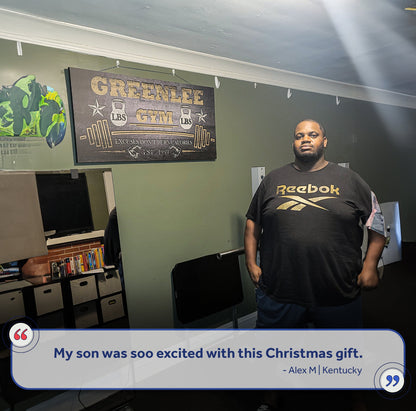 Gym Sign VIII canvas by Tailored Canvases with dark wood panel look mounted on wall on Tampa Home & Garden Store
