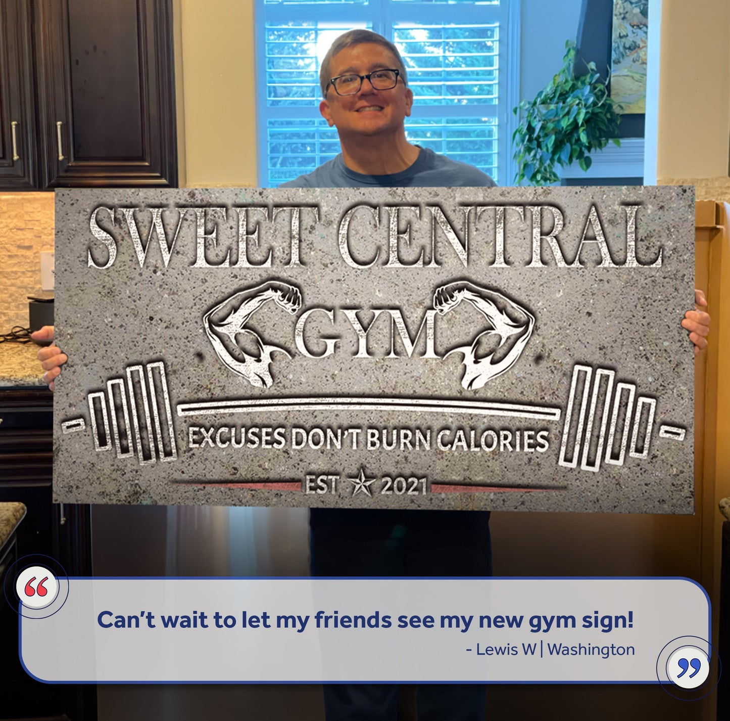 Gym Sign IX canvas by Tailored Canvases with gray granite background and bold lettering on Tampa Home & Garden Store