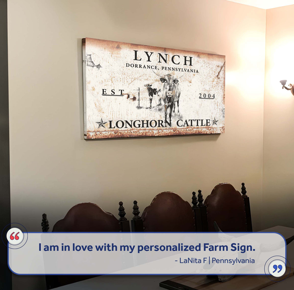 Longhorn Cattle Sign II canvas by Tailored Canvases with rustic barn scene on Tampa Home & Garden Store