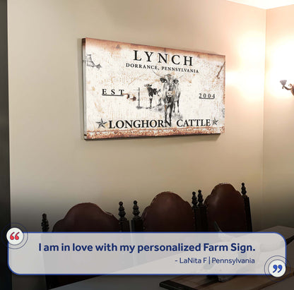 Longhorn Cattle Sign II canvas by Tailored Canvases with rustic barn scene on Tampa Home & Garden Store