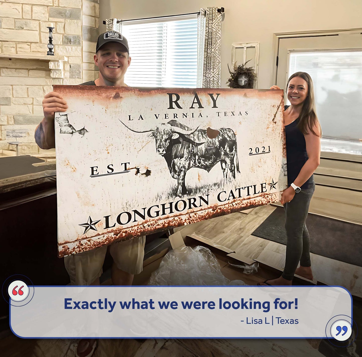 Longhorn Rustic Cattle Sign III canvas by Tailored Canvases with a distressed rust finish on Tampa Home & Garden Store