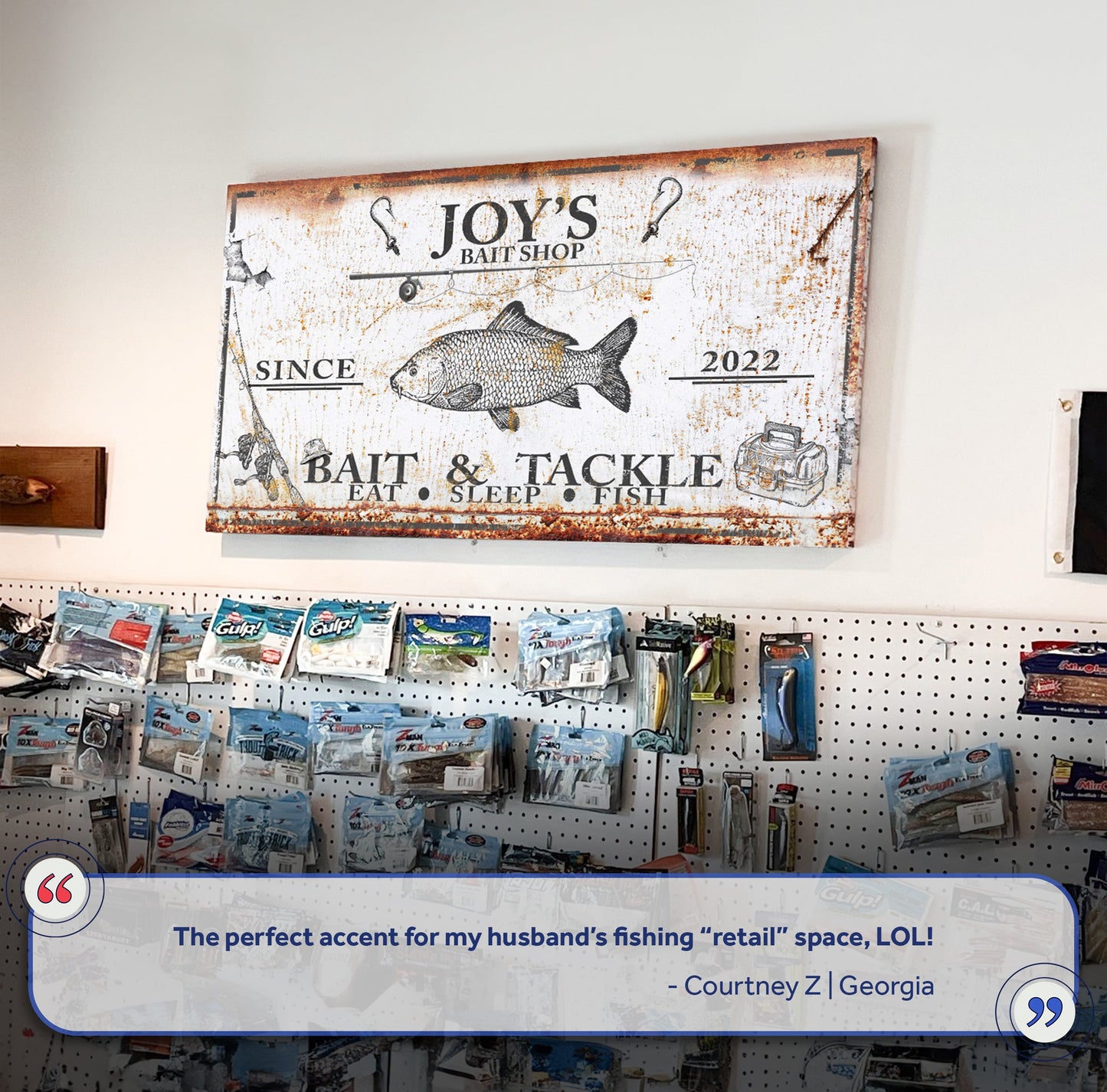 Bait and Tackle Sign III canvas wall art with rusted distressed finish and vintage fishing motif on Tampa Home & Garden Store